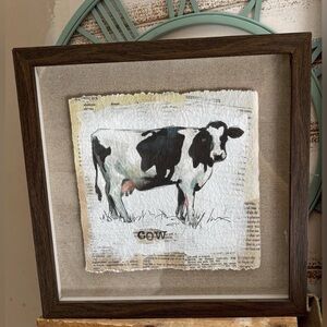framed graphic art print titled 'Burlap Cow' by artist Carol Robinson NEW!